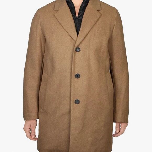 DKNY Men’s Wool Blend Coat Removable Quilted Bib Camel - Picture 1 of 10